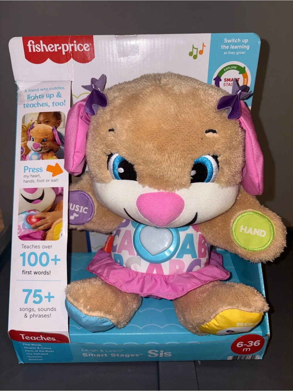 Fisher-Price Plush Learning Puppy in Pink, Tan & Blue